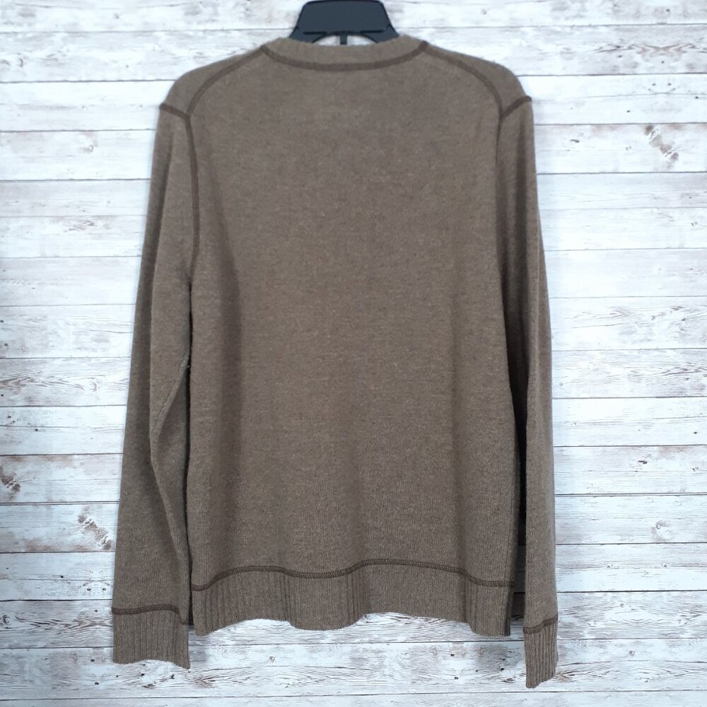 Express Mens 100% Lambs Wool Sweater M Crow Neck Long Sleeve Tan 158 - Picture 2 of 4